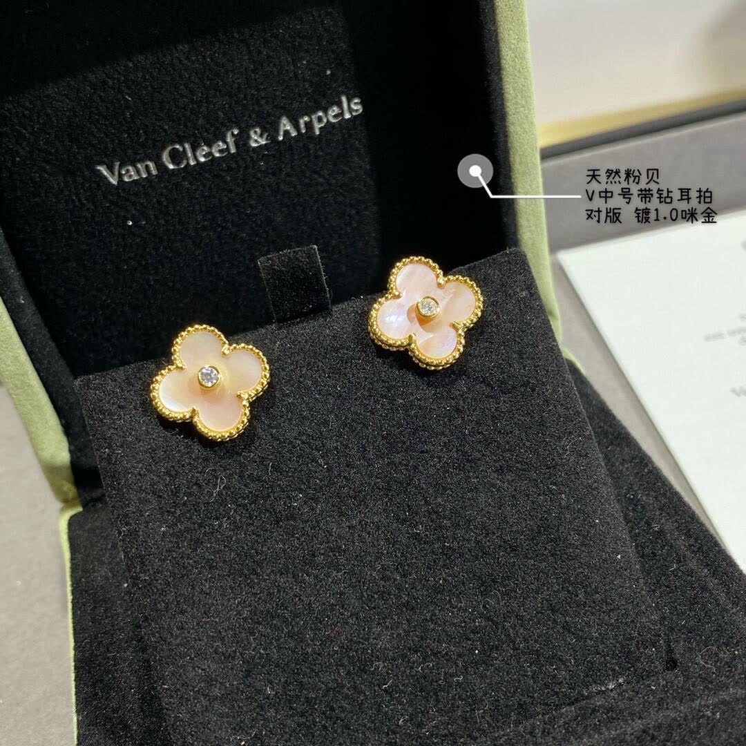 Van Cleef & Arpels Alhambra Earrings with Pink Opal and Diamond